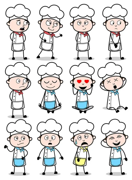 Vários Comic Chef Poses - Conjunto de Conceitos Ilustrações vetoriais — Vetor de Stock