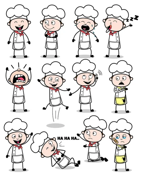 Collection of Cartoon Chef - Set of Concepts Vector illustration — Stock Vector