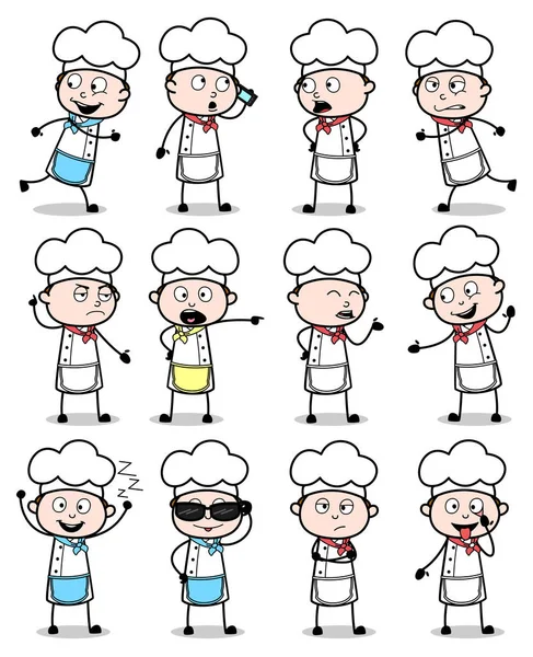 Diferentes caricaturas Chef Poses - Conjunto de conceptos Vector illustrati — Archivo Imágenes Vectoriales