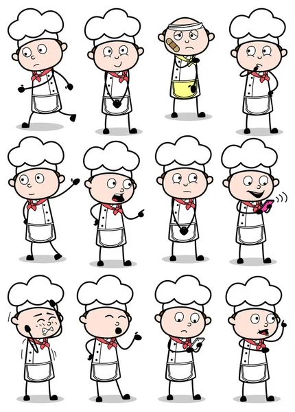 Set med olika tecknade Chef Poses - Olika begrepp Vector il — Stock vektor