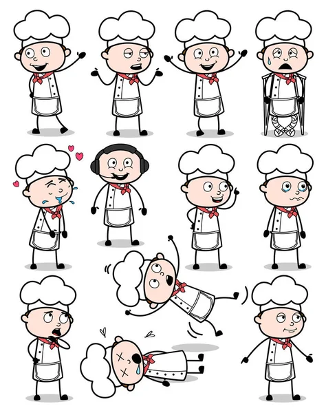 Różne rodzaje kreskówek kucharz pozuje - Zestaw pojęć wektor i — Wektor stockowy