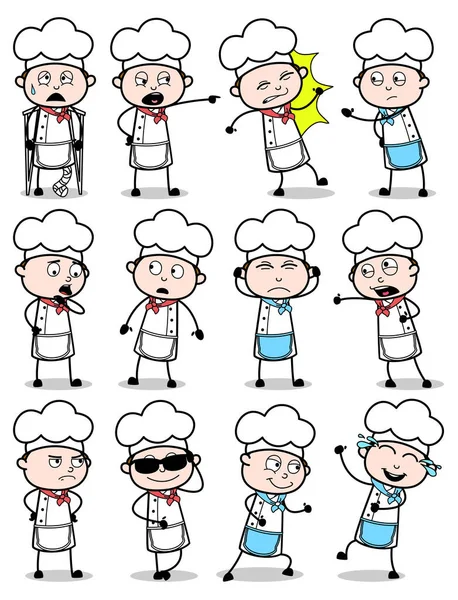 Varios Poses of Cartoon Chef - Conjunto de conceptos Vector illustrat — Archivo Imágenes Vectoriales