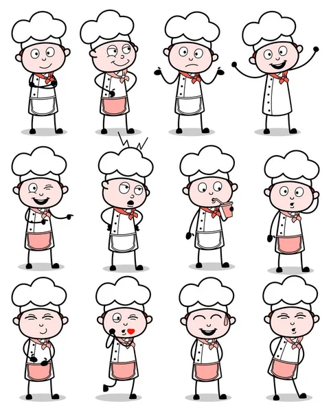 Cartoon Chef pozuje Collection - Zestaw pojęć Wektor ilustracji — Wektor stockowy