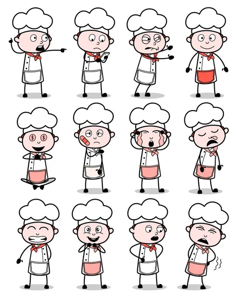 Comic Chef Poses Collection - Set of Concepts Vector illustratio — Stock Vector