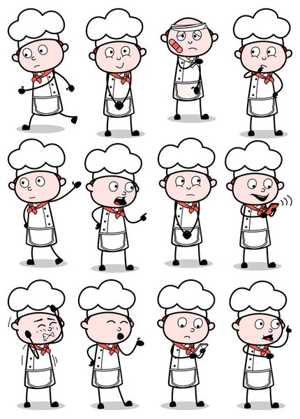 Comic Vintage Chef Poses - Набор векторных иллюстраций концепций
