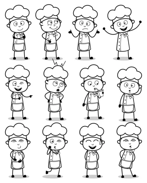 Drawing Art of Cartoon Chef Poses - Set of Concepts Vector illus — 스톡 벡터