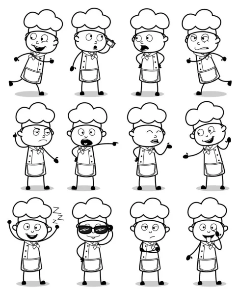 Comic Chef Characters Poses - Set of Concepts Vector illustratio — Stock Vector