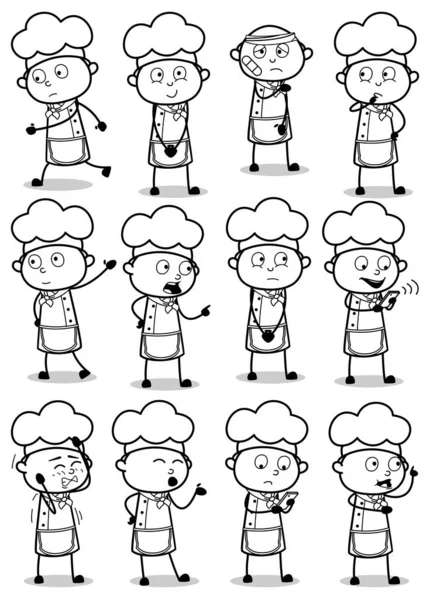 Dessin Art of Comic Chef Poses - Ensemble de concepts Vector illustr — Image vectorielle