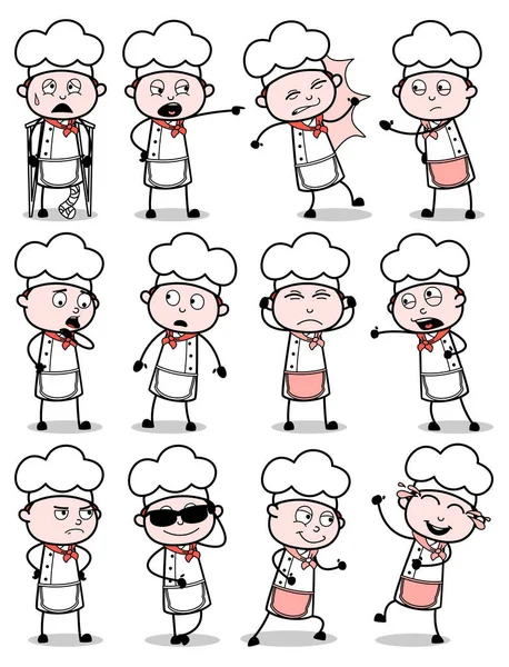 Vintage Comic Chef Poses Collection - Conjunto de conceptos Vector mal — Archivo Imágenes Vectoriales