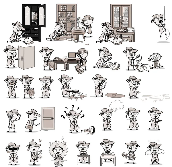 Various Vintage Detective Agent Character - Set of Concepts Vect — 스톡 벡터