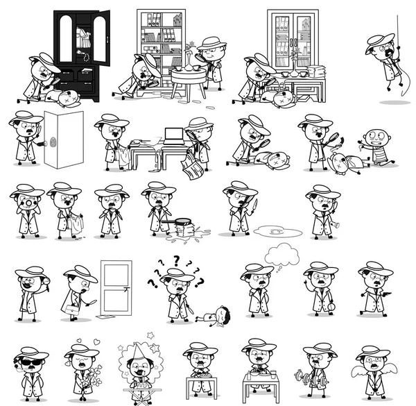 Retro Comic Detective Agent - Set of Concepts Vector illustratio — Stock Vector