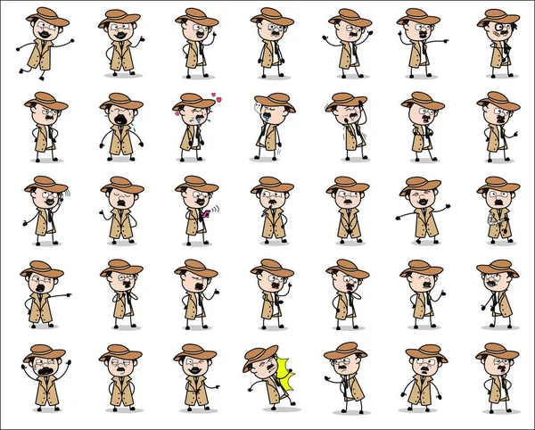 Collezione di Detective Agente Poses - Set di concetti Vector ill — Vettoriale Stock