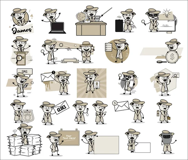 Comic Detective Agent 'ın Klasik Kavramları - Çeşitli Vecto Seti