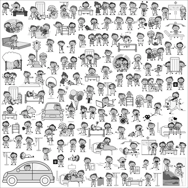 Retro Black and White Doctor Characters - Set of Concepts Vector