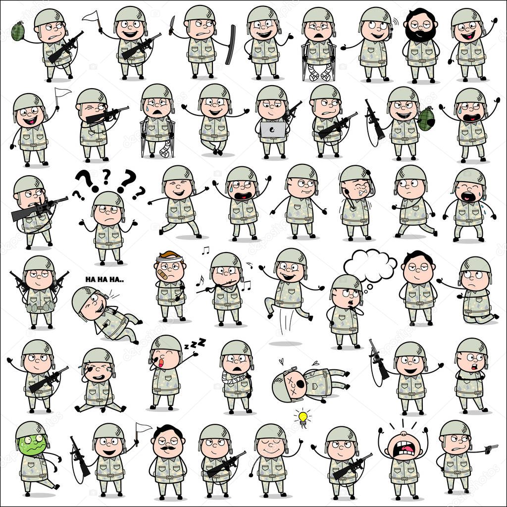 Army Man Poses - Set of Concepts Vector illustrations