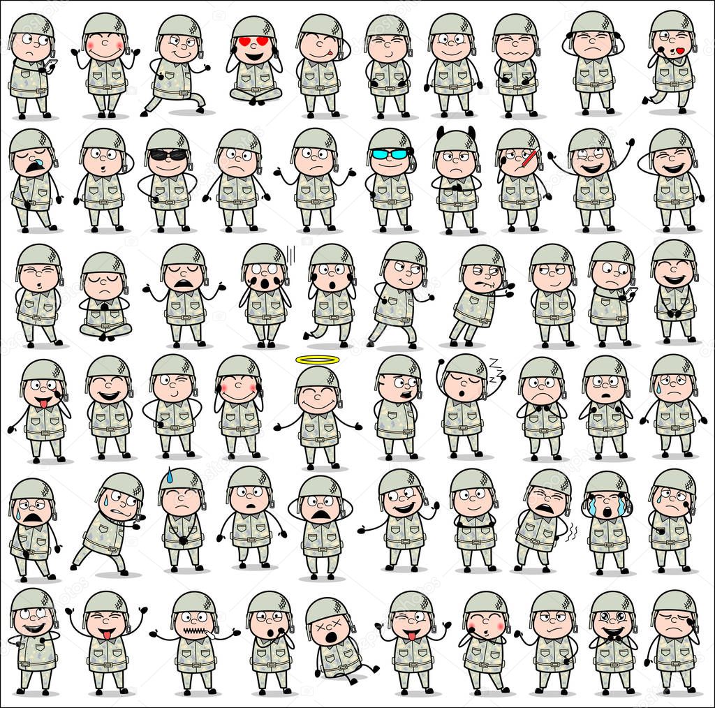 Comic Army Man Poses - Collection of Concepts Vector illustratio