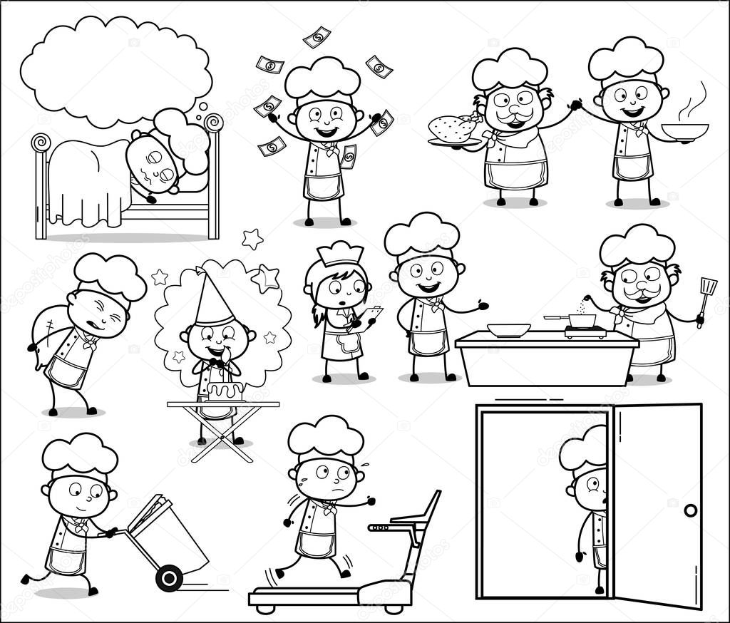 Retro Drawing Art of Cartoon Chef - Various Concepts Vector illu