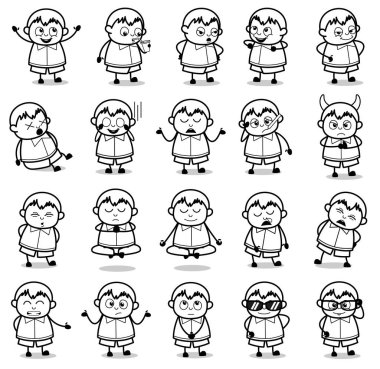 Çeşitli Şişman Çocuk Çizgi Romanları - Retro Kavramların Koleksiyonu Vect