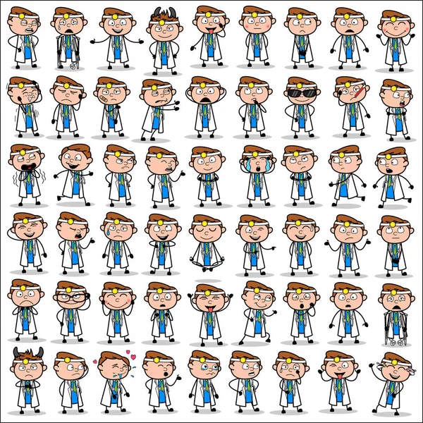 Poses of Comic Doctor Character - Zestaw pojęć Vector illustr — Wektor stockowy