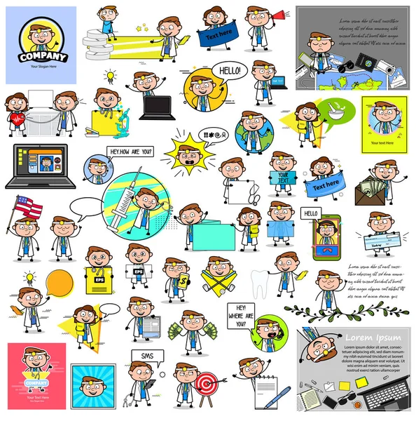 Çizgi roman doktoru Karakteri - Vektör illüstrasyonlarını Retro Kavramları — Stok Vektör