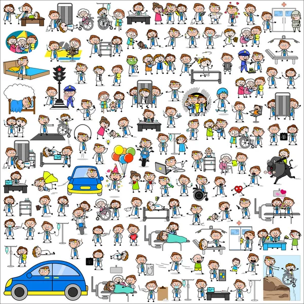 Comic Doctor Collection - Set of Concepts Vector illustrations — 스톡 벡터