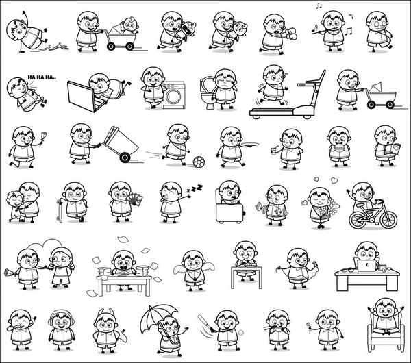 Retro Art of Comic Fat Boy Character - Set of Concepts Vector il — Stockový vektor
