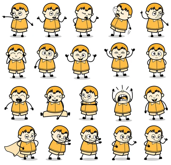 Various Comic Fat Boy Poses - Set of Vintage Concepts Vector ill — 스톡 벡터