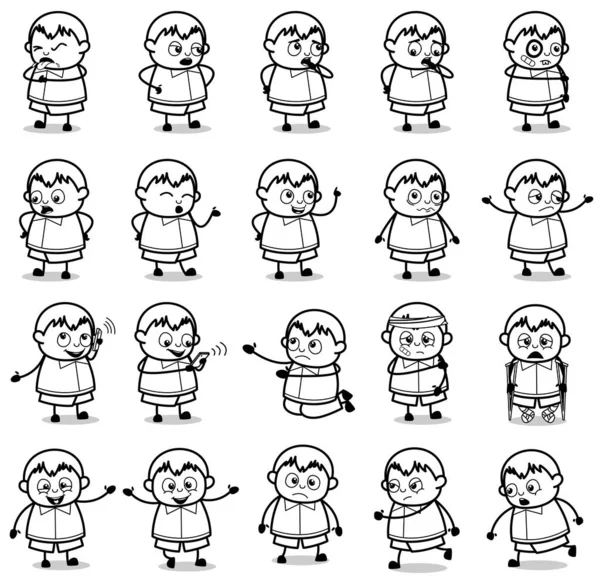 Various Comic Poses of Fat Boy Character - Set of Concepts Vecto — 스톡 벡터
