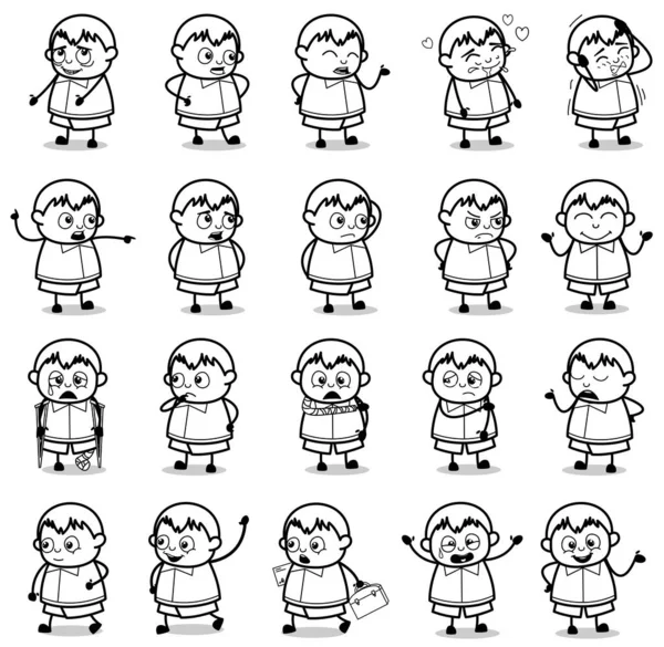 Retro Art of Fat Boy Poses - Set of Different Concepts Vector il — 스톡 벡터