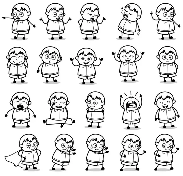 Retro Art of Fat Boy Poses - Conjunto de conceptos ilustración vectorial — Vector de stock