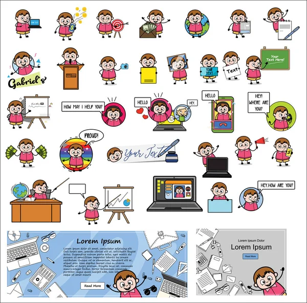 Diferentes Poses of Comic Fat Boy - Colección de varios conceptos — Archivo Imágenes Vectoriales