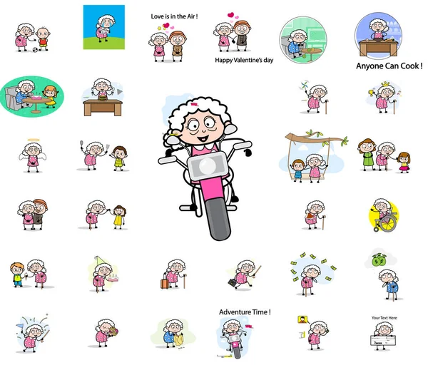 Old Granny - Set of Concepts Vector illustrations — Stock Vector