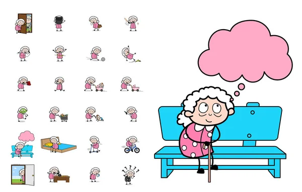 Various Cartoon Old Granny - Set of Concepts Vector illustration — Stock Vector