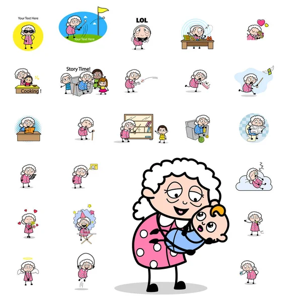 Various Comic Old Granny Character - Συλλογή εννοιών Vector illu — Διανυσματικό Αρχείο