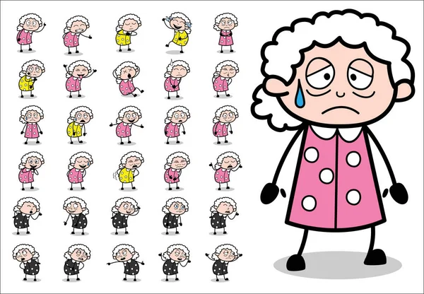 Dibujos animados divertido personaje de la abuela de edad - Conjunto de conceptos Vector illu — Vector de stock