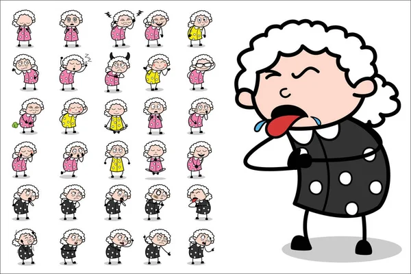 Personaje divertido de la abuela vieja de dibujos animados - Conjunto de conceptos Vector illu — Vector de stock