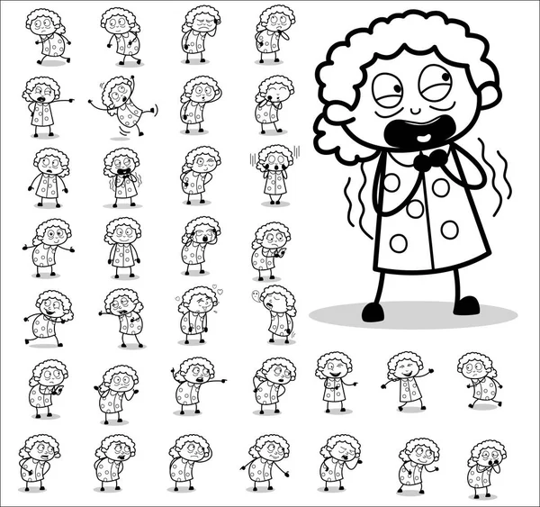 Personaje divertido de la abuela vieja de dibujos animados retro - Conjunto de conceptos Vecto — Archivo Imágenes Vectoriales