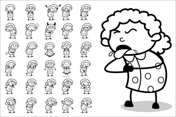 Cartoon Old Funny Granny Character - Set of Concepts Vector illu — 스톡 벡터