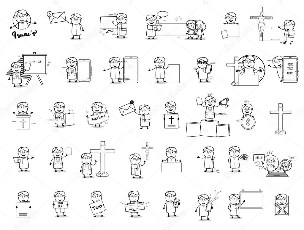 Drawing of Priest Monk Character - Set of Concepts Vector illust
