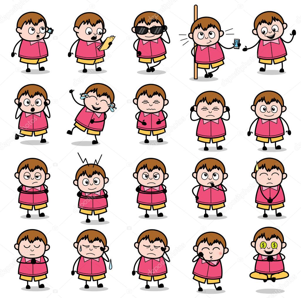 Collection of Cartoon Fat Boy Poses - Set of Concepts Vector ill