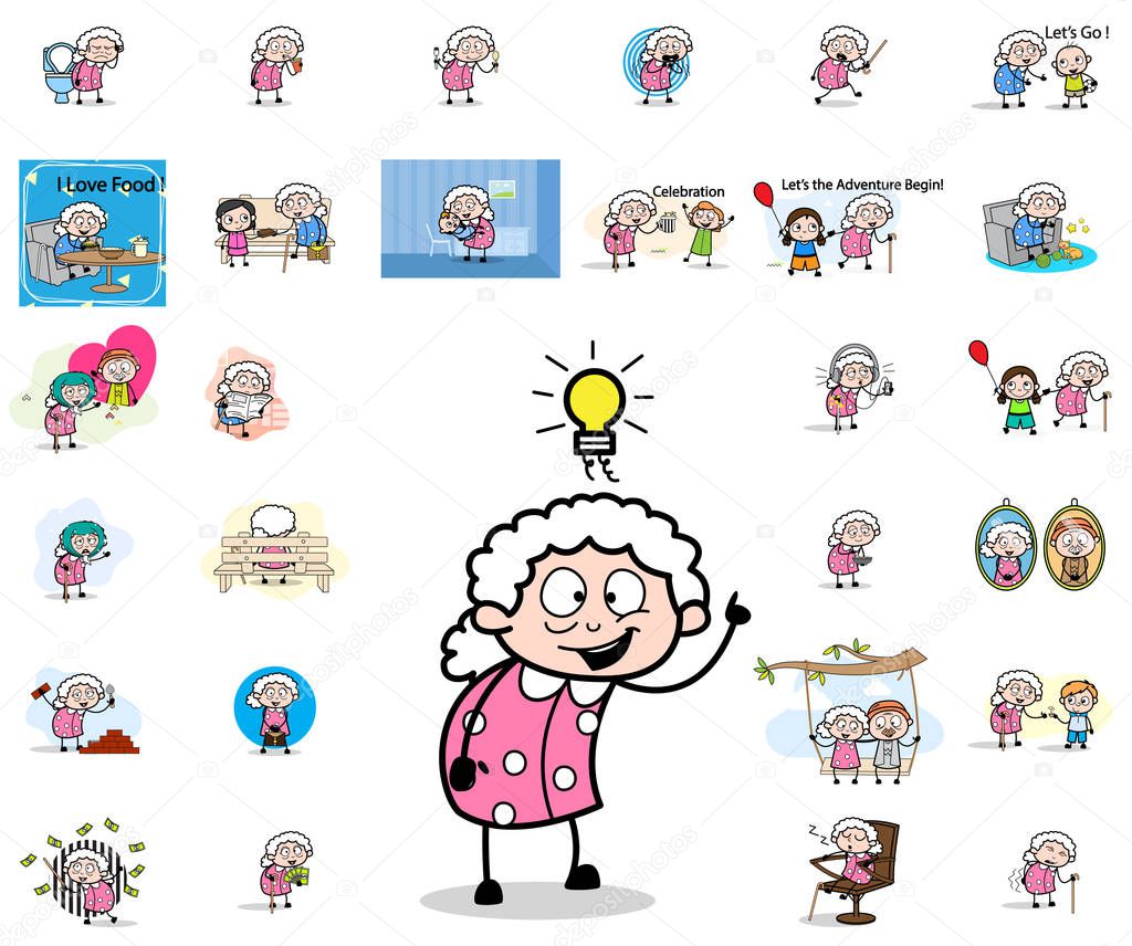 Comic Old Granny - Set of Concepts Vector illustrations