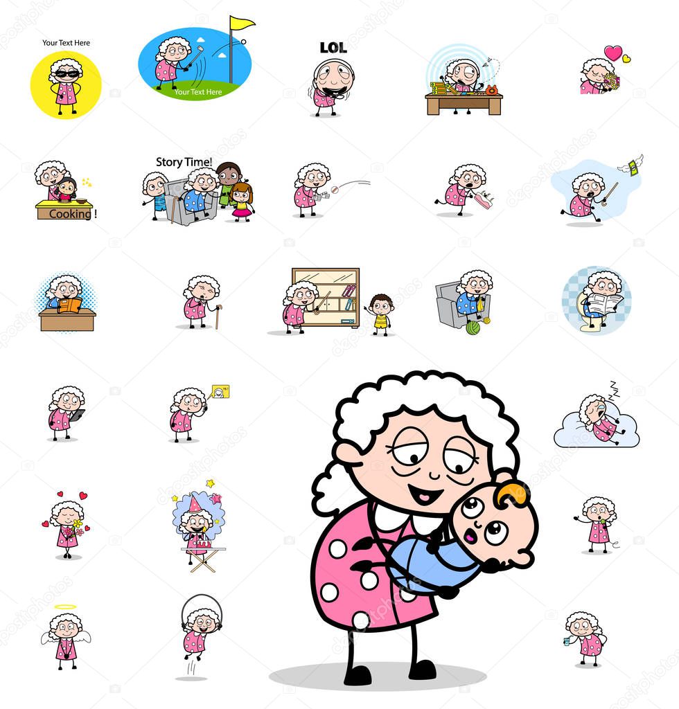 Various Comic Old Granny Character - Set of Concepts Vector illu