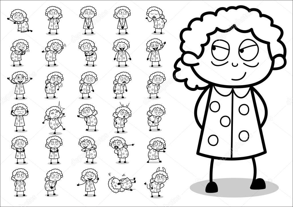 Cartoon Various Retro Old Granny - Set of Concepts Vector illust