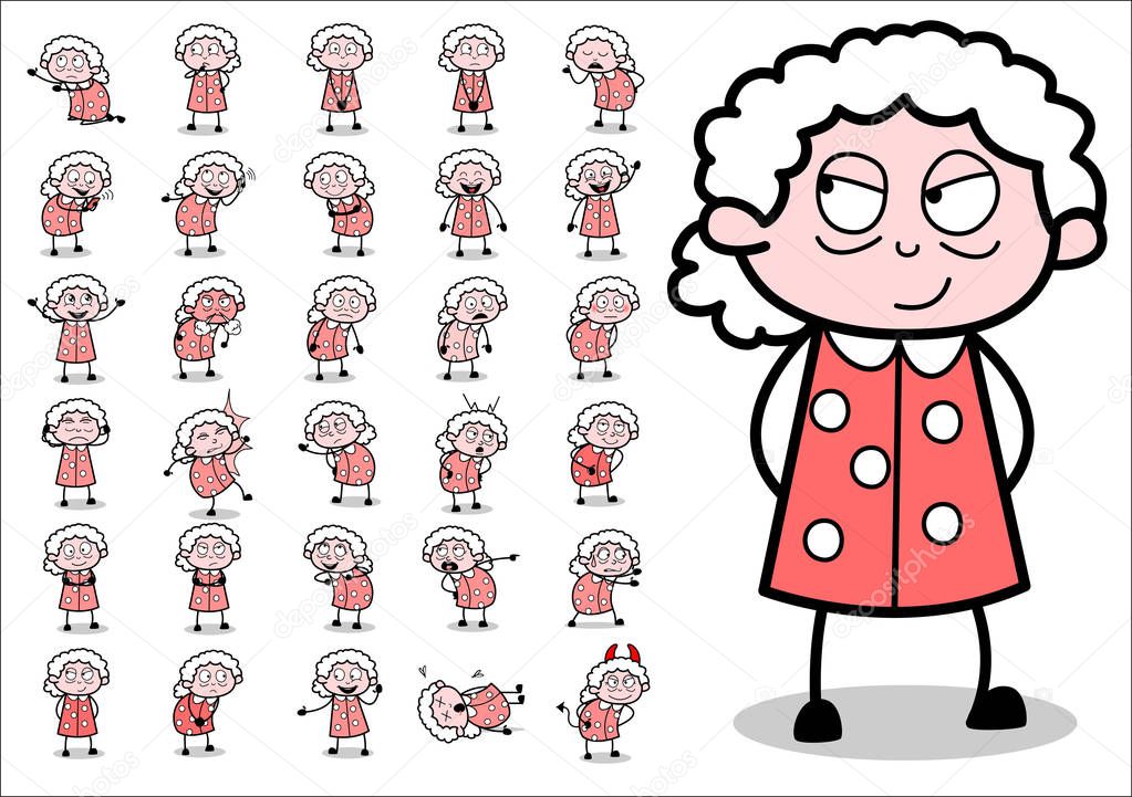 Various Old Granny Funny Character - Set of Concepts Vector illu