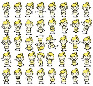 Retro Comic Teen Girl 'ün Pozisyonları - Konseptler kümesi Vektör illüstrası