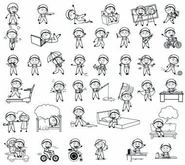 Retro Çizgi Romancı Karakter Çizimi - Kavram Vektörü Kümesi