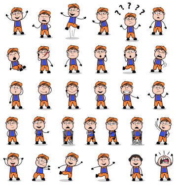 Çeşitli Pozisyonlara sahip Marangoz Karakteri - Kavram Vektörü Kümesi 