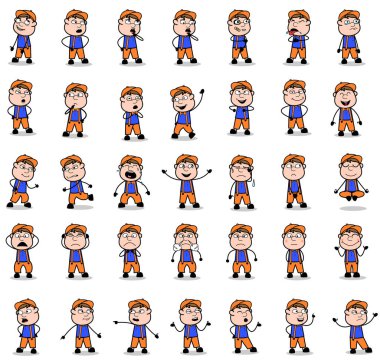 Marangoz Karakterinin Pozisyonları - Konseptler kümesi Vektör illüstrati