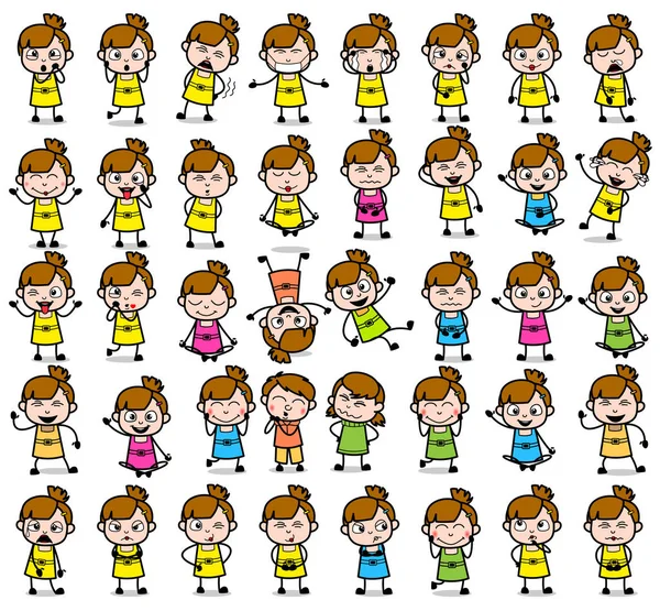 Funny Cartoon Teen Girl Character - Set of Concepts Vector illus — ストックベクタ