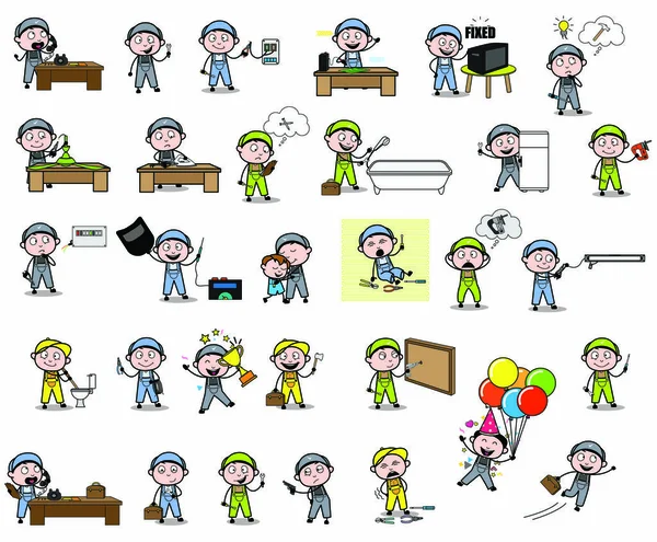 Cartoon Repairman - Set van concepten vectorillustraties — Stockvector